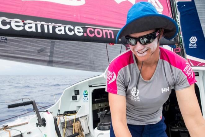 Team SCA - Annie Lush in traditional Doldrums clothing - Volvo Ocean Race 2014-15 © Anna-Lena Elled/Team SCA